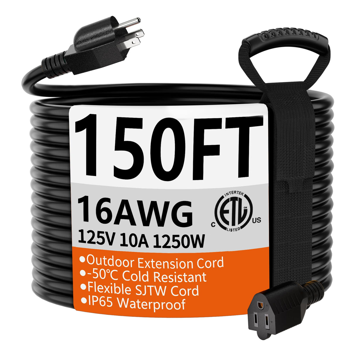 HUANCHAIN Indoor Black Extension Cord 3 FT Waterproof 16/3 Gauge