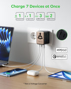 MOMAX Universal Travel Adapter 70W GaN, Travel Plug Adapter for UK/EU/AU/US