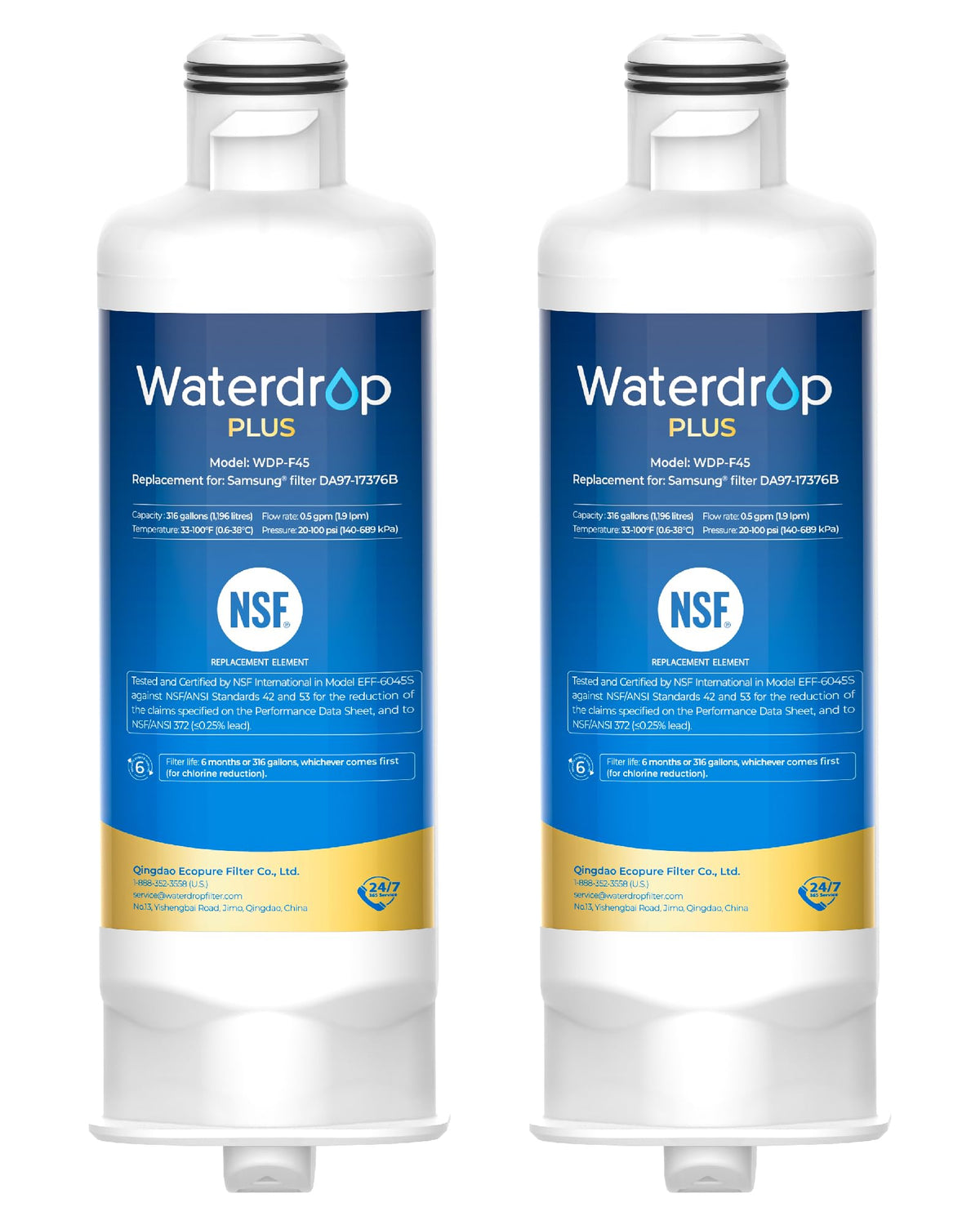 Waterdrop WD-F45 Water Filter, Replacement for Samsung® DA97-17376B, 3 Pack