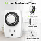 BN-LINK U47 Indoor Mini 24-Hour Mechanical Outlet Timer, 3-Prong, 2-Pack