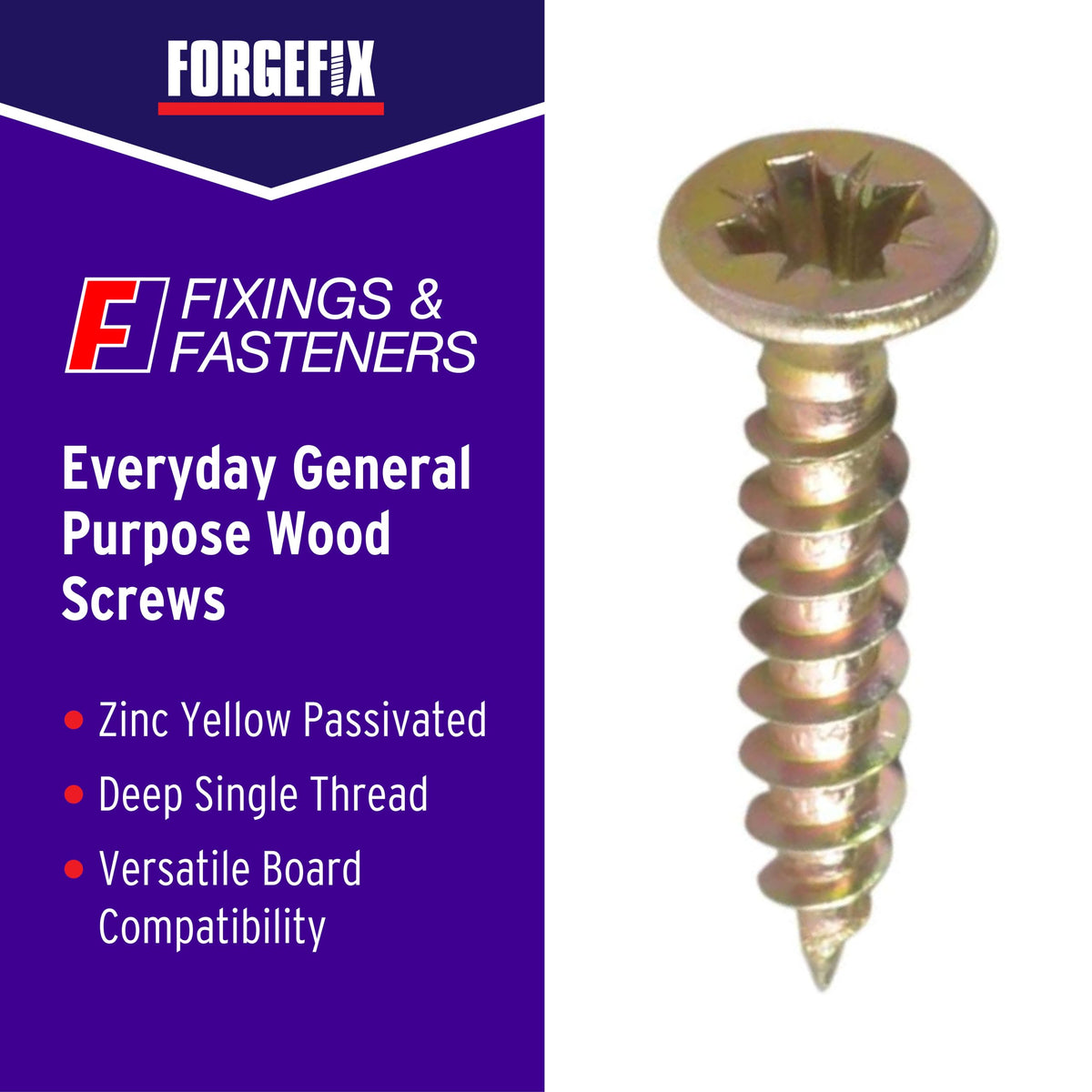 ForgeFix Multi-Purpose Single Thread Screws | 5.0 x 60mm | Zinc | Box 100