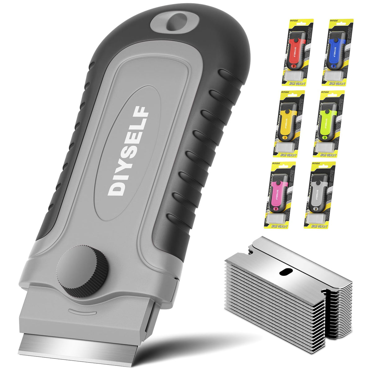 DIYSELF 1 Pack Razor Blade Scraper with 15 Extra Blades, Scraper Tool