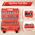 Egofine 46 Pieces 1/4 inch Drive Socket Ratchet Wrench Set, with Bit Socket Set Metric and Extension Bar for Auto Repairing and Household, with Storage Case
