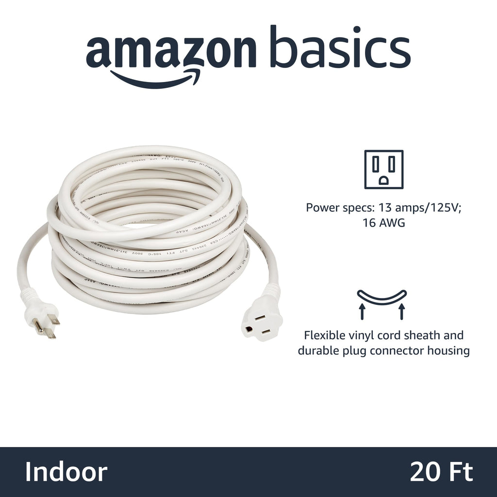 Amazon Basics Extension Cord, 3 Prong Outlet Extender, Indoor Power Cord, 13 Amps, 125V, 6 Ft, Black