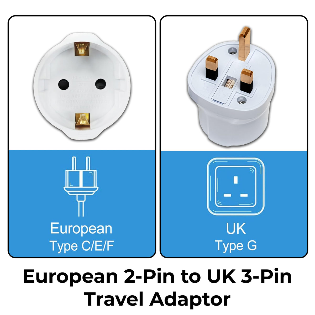 Double Dragon 2-Pack UK Electric Toothbrush & Shaver Plug Adapter | 2-Pin to 3-Pin Bathroom Converter | Supports UK EU Round & US Flat 2-Pin Plugs | 1A Fused | Compatible with Oral-B, Braun, Philips