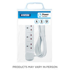 STATUS 4 Way Socket Extension Lead, 1m Cable, White (4WS1M20)
