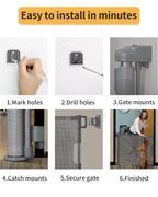 Retractable Mesh Baby & Dog Gate for Stairs, 86cm Tall x 140cm Wide, Black
