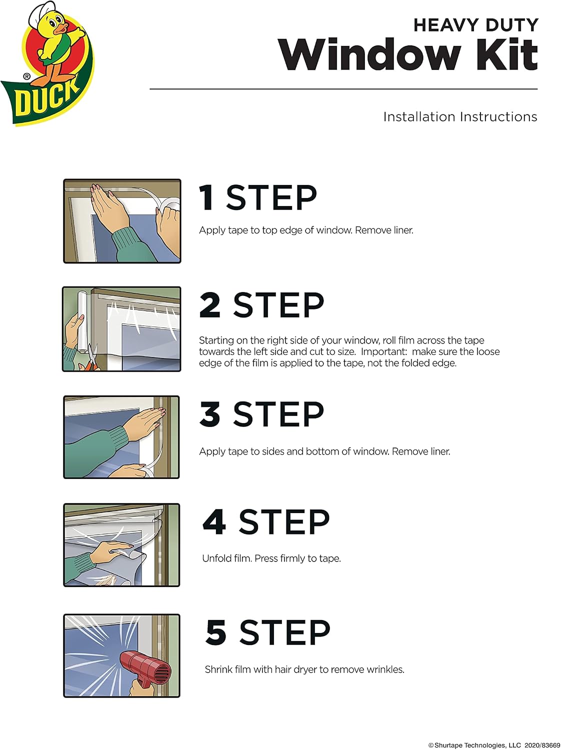 Duck MAX Strength Window Insulation Kit, Winter Window Seal Kit Fits up to 10 Windows, Heavy Duty Shrink Film Cuts to Size for Easy Indoor Installation, Window Tape Included,62 In. x 420 In., Clear