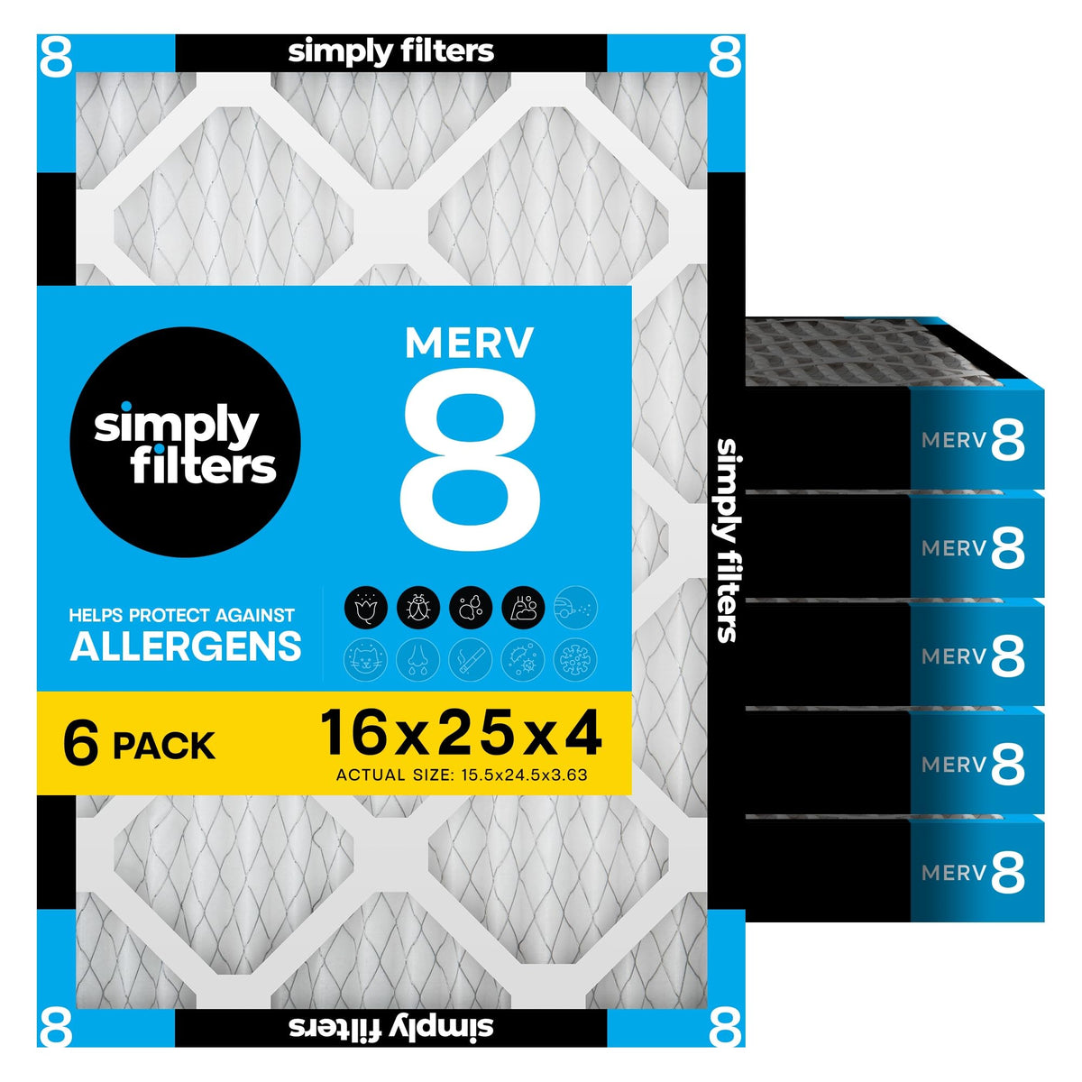 Simply 20x20x1 Air Filter, Merv 8, MPR 600, 6 Pack, Furnace Air Filter for HVAC (Actual Size: 19.75"x19.75"x0.75") DUST, Pet, & Allergy Control