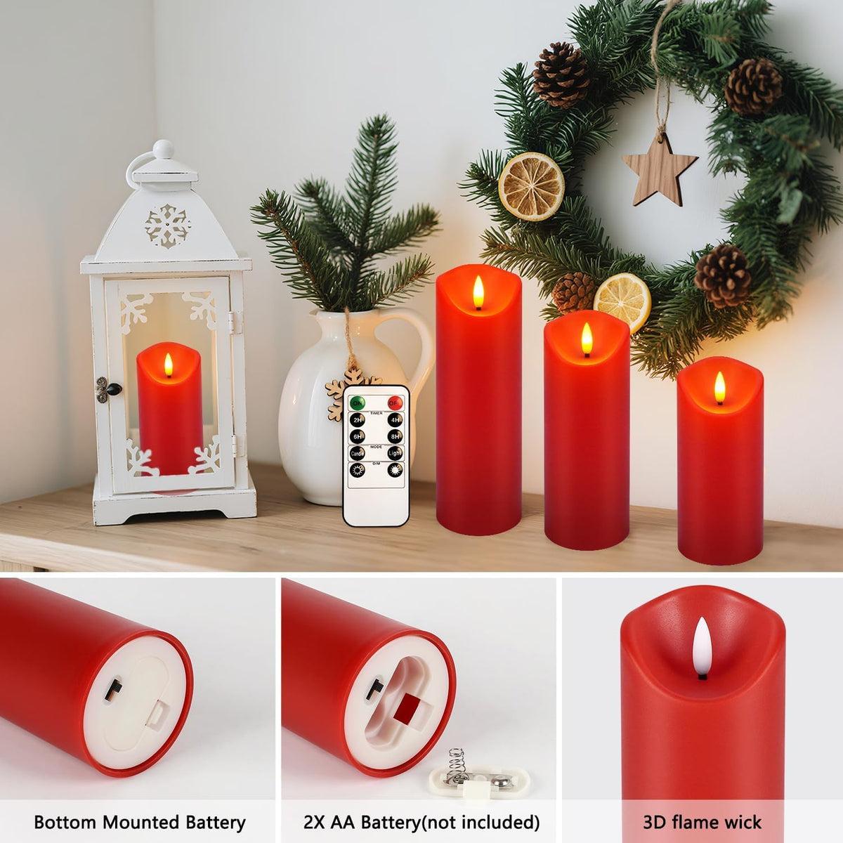YOROXRG Solar flameless Candles Outdoor Waterproof,Dusk to Dawn Outdoor Lighting, Flickering fameless Reusable LED Light Candles for Lantern Garden Camping and Home Decor, 3D Wick (3"X6") Set of 2