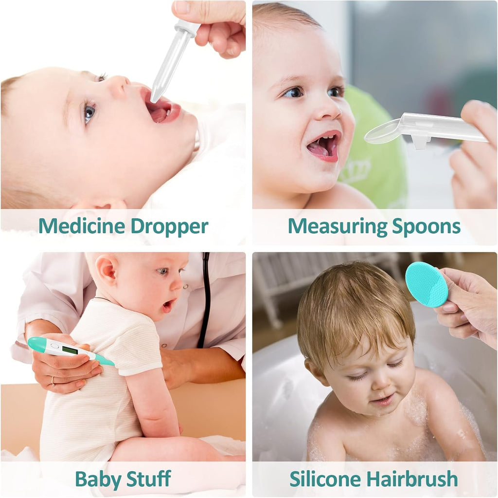 Qunlions life Baby Healthcare and Grooming Kit, Infant Safety Care Set with Hair Brush Comb Nail Clipper, Baby Essentials Kit for Newborn Girls Boys (Green 14 in 1）