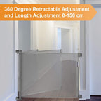 Retractable Stair Gate for Baby, Extra Wider Safety Dog Gate 150cm, 86cm Tall, One Hand Operated Baby Gate for Stairways & Hallways, Indoor & Outdoor, Grey (150cm)