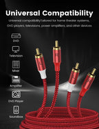 MOSWAG RCA Stereo Cable,2-Male to 2-Male RCA Audio Stereo Cable 10Ft/3M,RCA Cord Auxiliary Audio Cord Nylon Braided for Home Theater, HDTV, Amplifiers, Hi-Fi Systems, Car Audio, Speakers