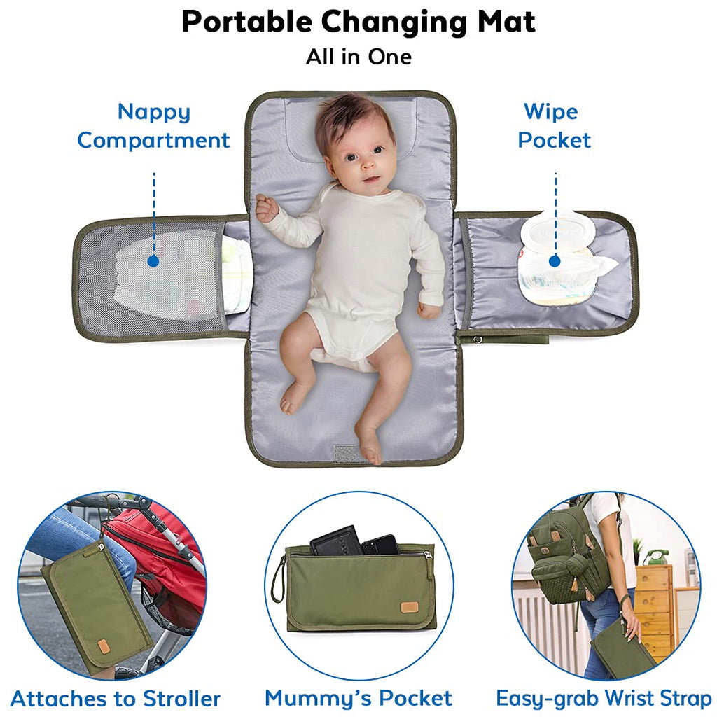 Dikaslon Baby Changing Bag Backpack, Large Nappy Back Pack Multifunction Baby Bags with Portable Changing Mat, Pacifier Holder, and Stroller Straps, for Mom and Dad