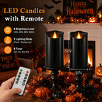 Outdoor Flameless Candles, Patented 3D Dual-LED, Set of 2 Slanted Plastic Pillars with Remote, Waterproof Non-Melting Battery Operated Decor for Bathroom Bedroom Gift, Black (D3 x H6)
