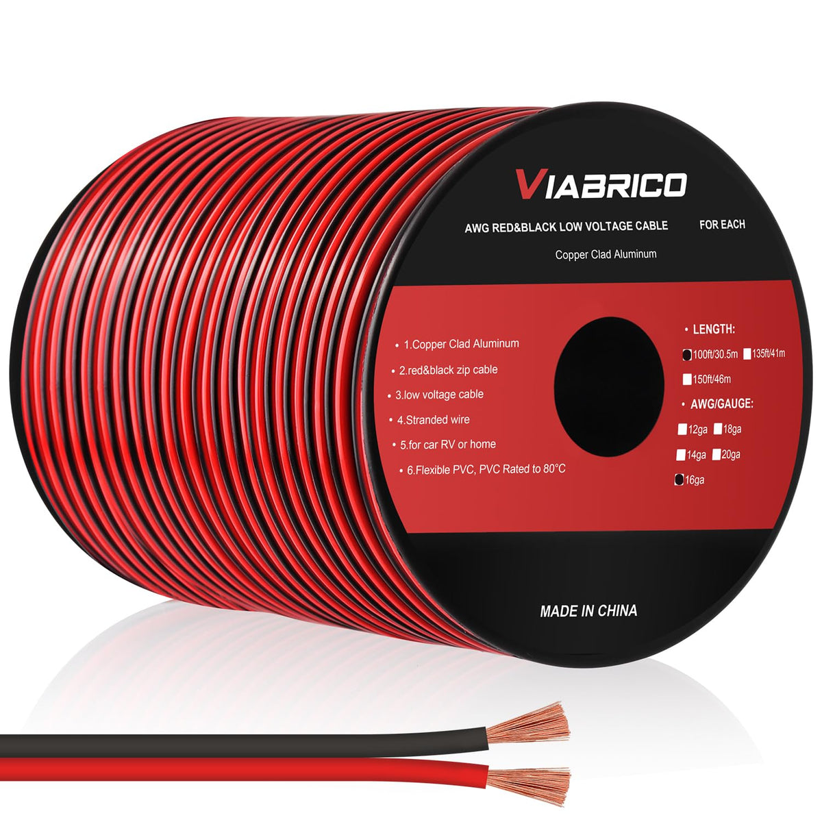 VIABRICO 300FT 10 Gauge Wire, 10AWG Automotive Wire 2 Conductor 12V Cable