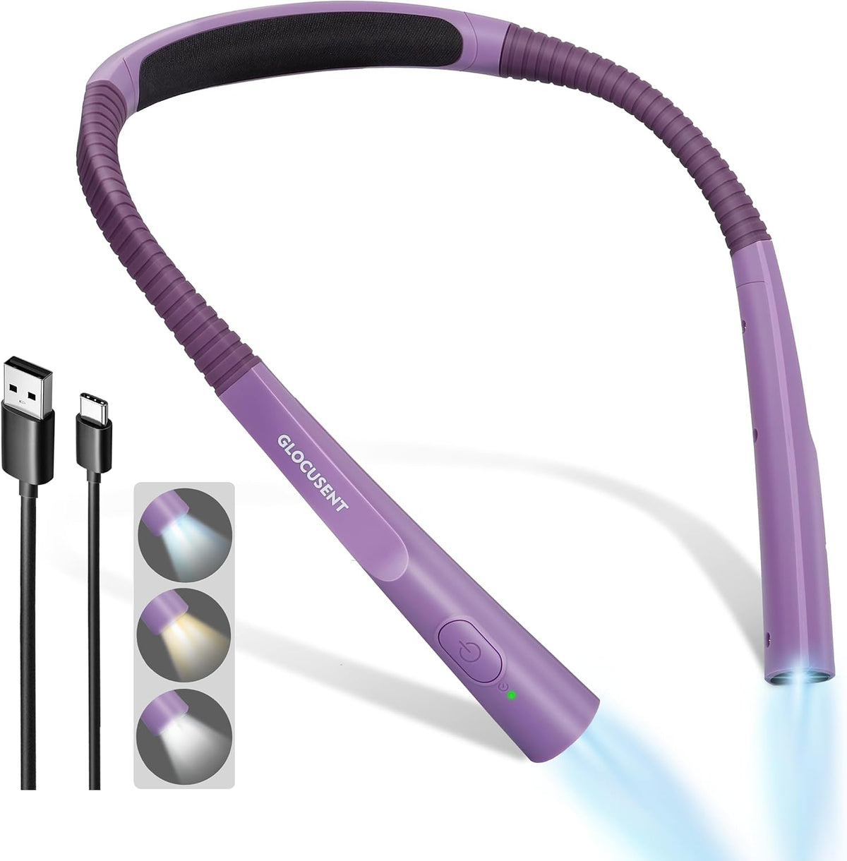 Glocusent Reading Light,Bendable Neck Light,80-hr Rechargeable Book Light