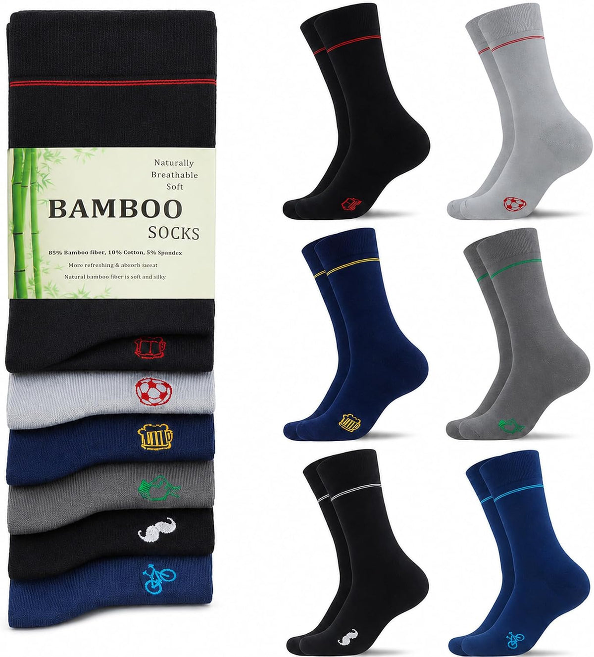 WeciBor Men's Bamboo Seamless Socks 6/12 Pack