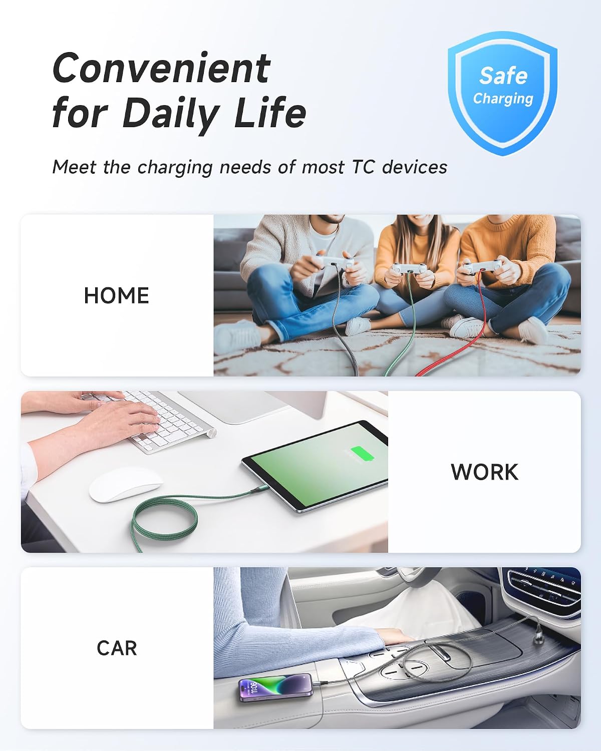 RAVIAD USB C Charger Cable 2M 3Pack, USB to USB C Cable Fast Charging