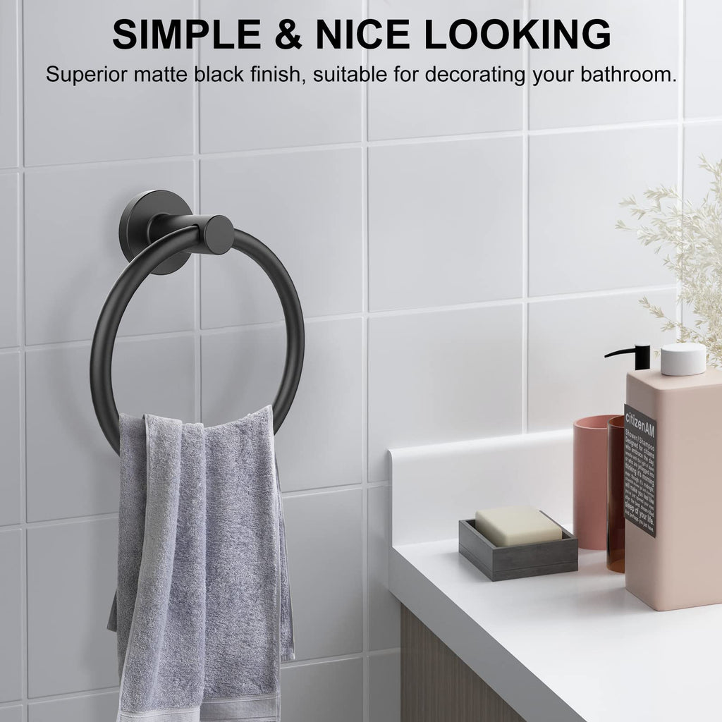 SetSail Towel Holder for Bathroom Wall Matte Black Towel Ring