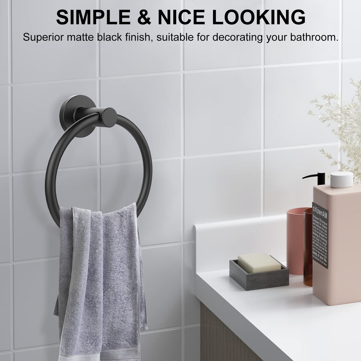SetSail Towel Holder for Bathroom Wall Matte Black Towel Ring