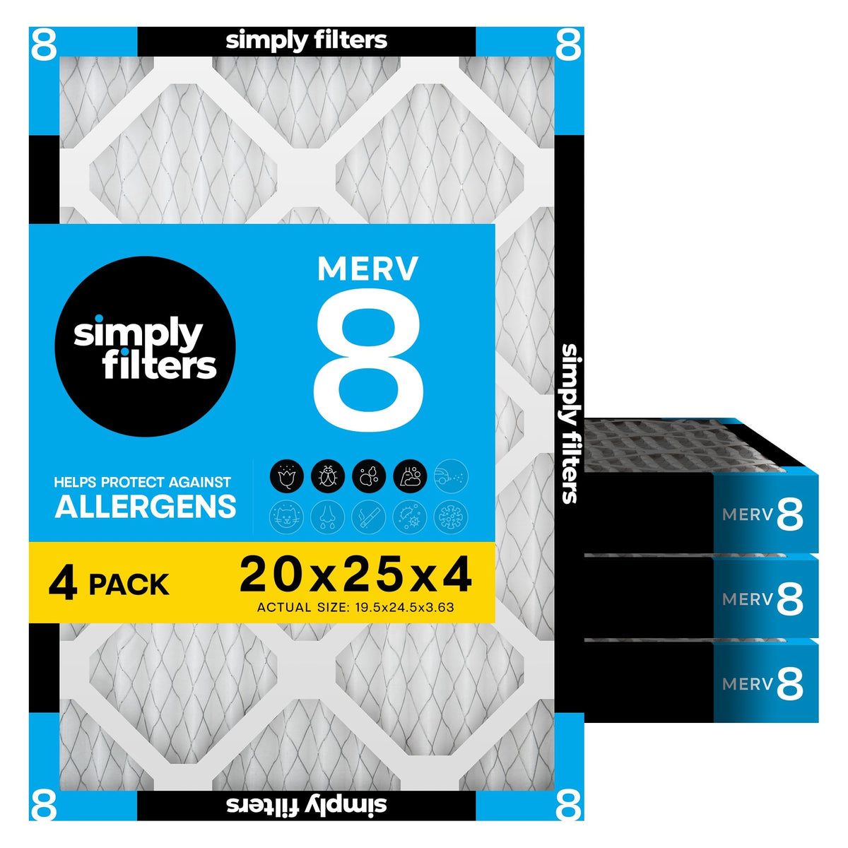 Simply 14x20x1 Air Filter, MERV 8, 4 Pack, For Home AC Furnace & HVAC (Actual Size: 13.75"x19.75"x0.75") DUST, Pet, & Allergy Control