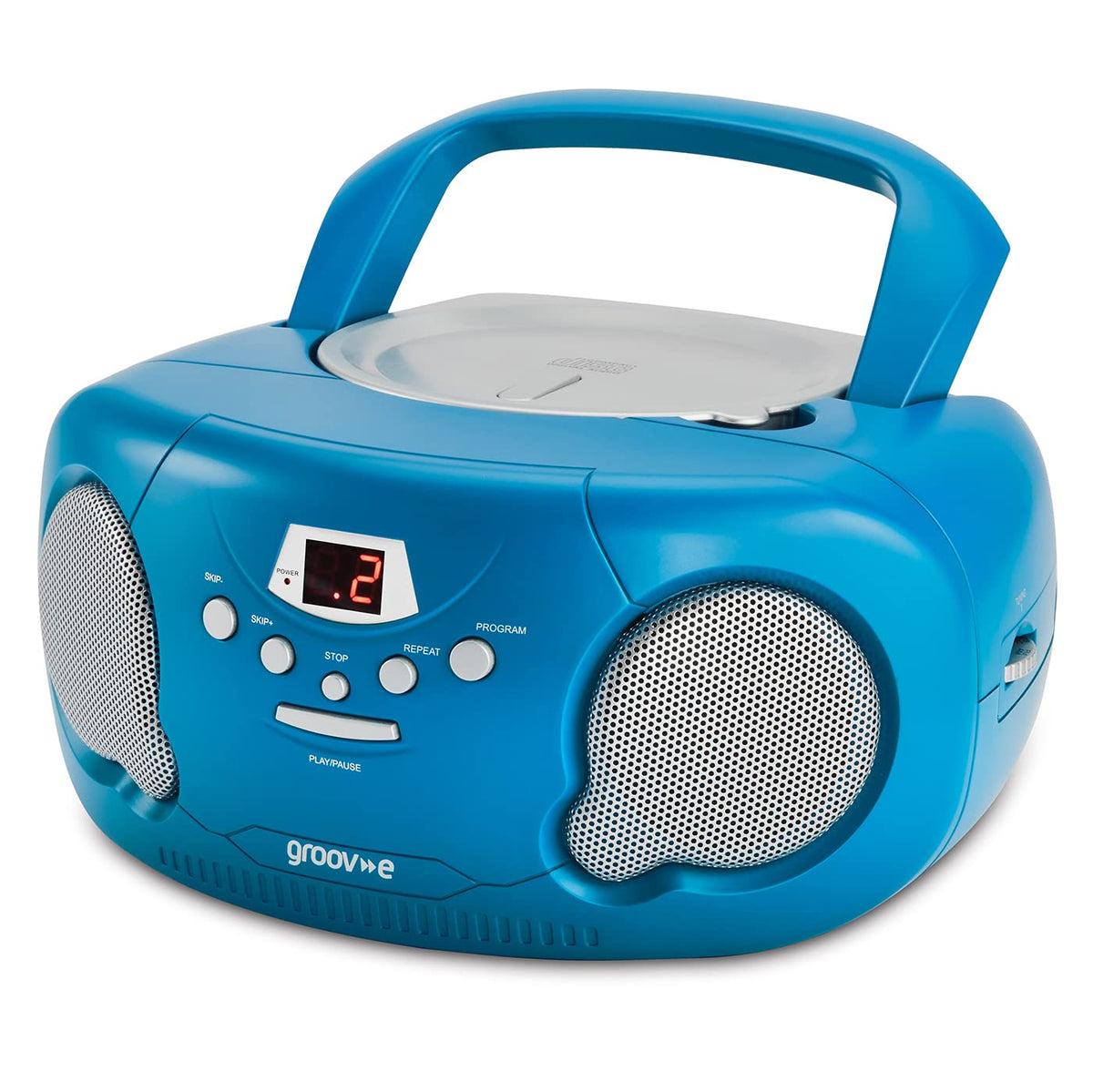 Groov-e Original Boombox - Portable CD Player with Bluetooth, Radio, 3.5mm Aux Port, & Headphone Socket - LED Display, 2 x 1.2W Speakers - Battery or Mains Powered - Blue