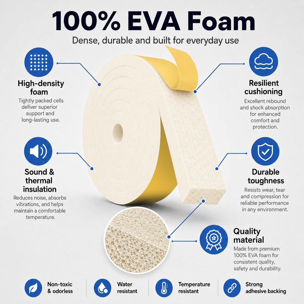 EVA Weather Stripping Foam Insulation Tape with Adhesive Foam Door Seal Weather Strip for Door Frame/Window/Gaps/Insulation/Buffer