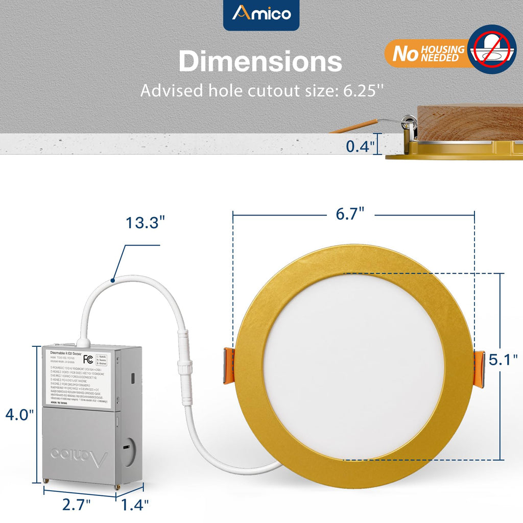 Amico 12 Pack 3 Inch LED Recessed Lighting, Canless Wafer Downlight, White