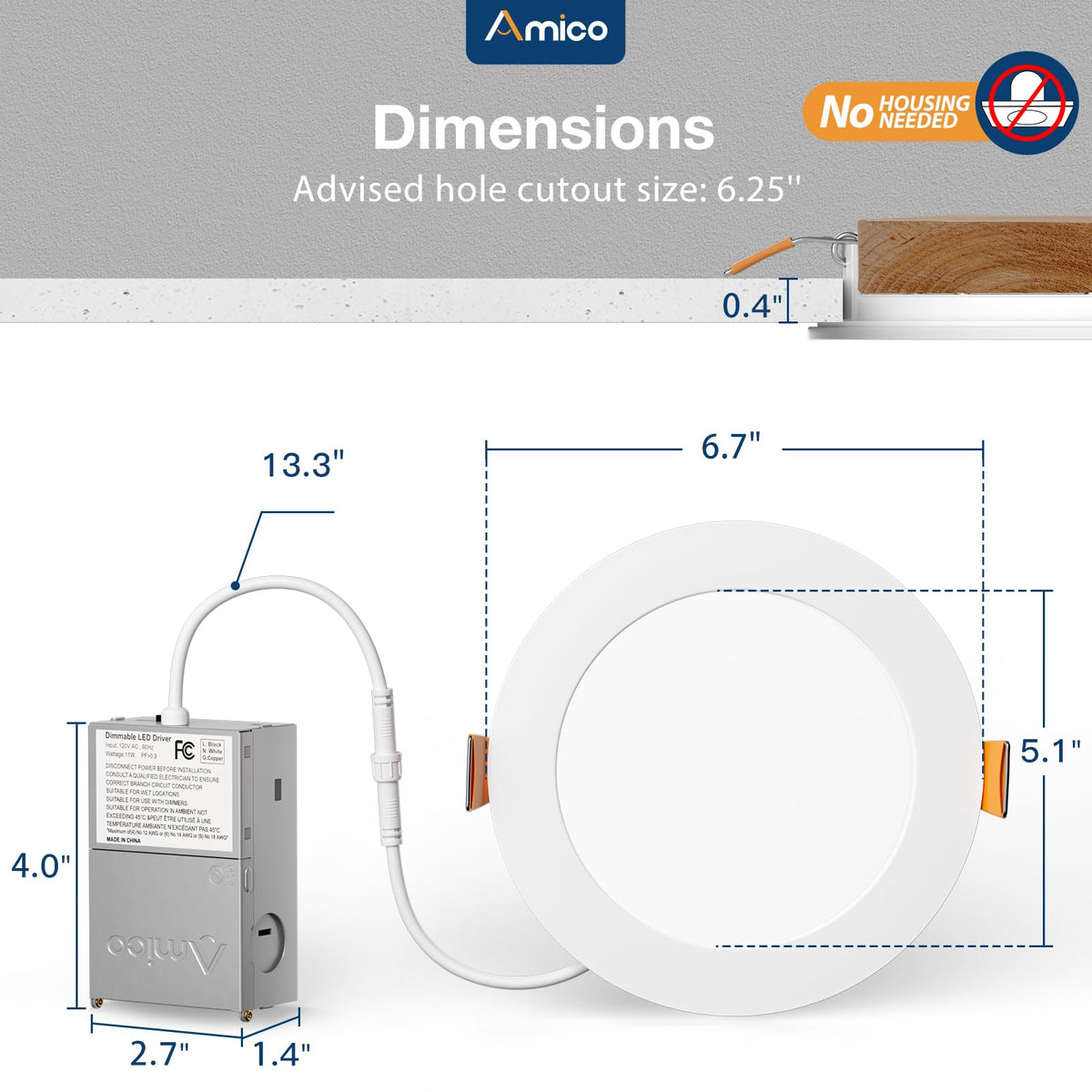 Amico 12 Pack 3 Inch LED Recessed Lighting, Canless Wafer Downlight, White