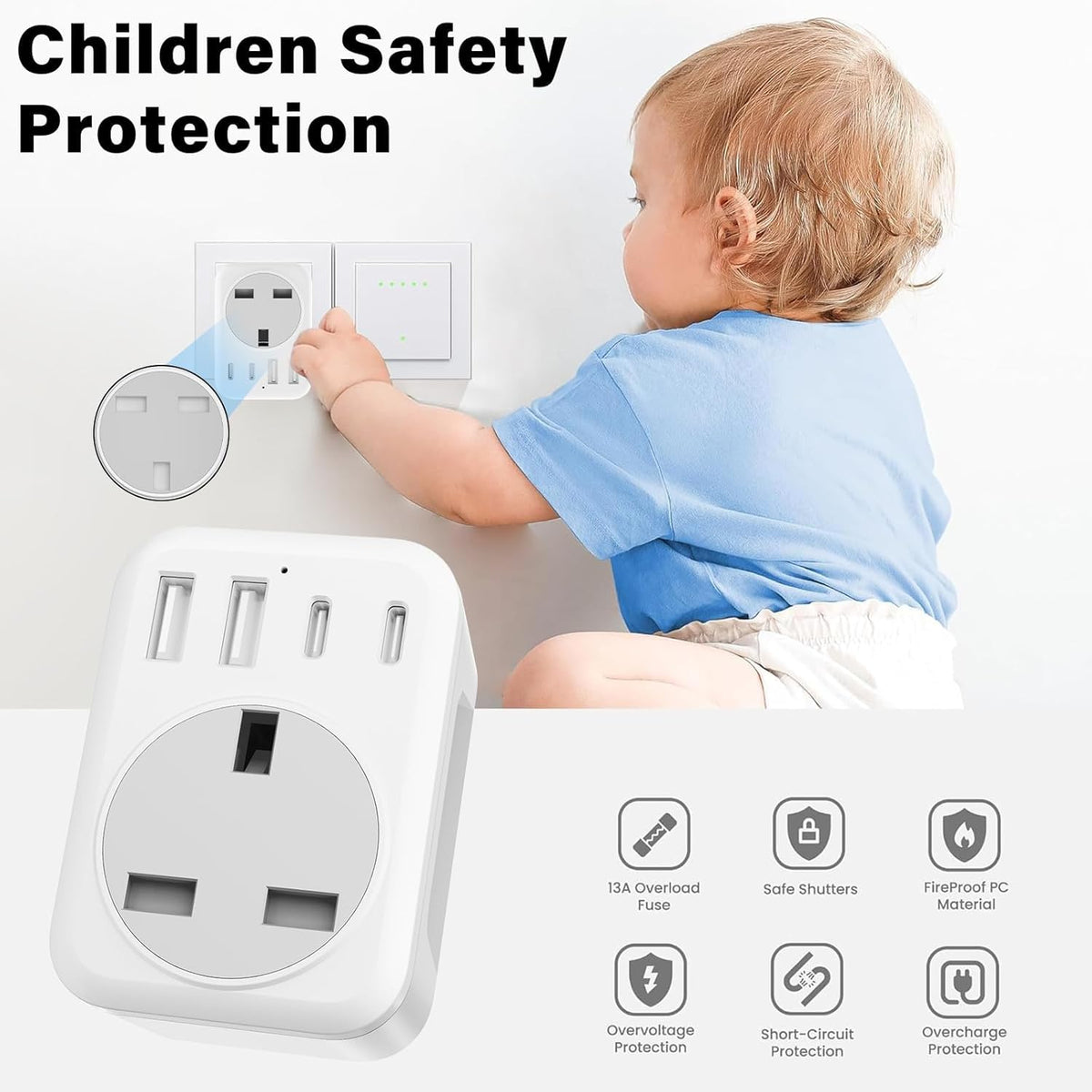 2 Pack UK To European Plug Adapter, 5 IN 1 European Travel Adaptor with 2 USB C & 2 USB A, EU Plug Adapter for Germany Spain France Turkey Greece etc (Type E/F)