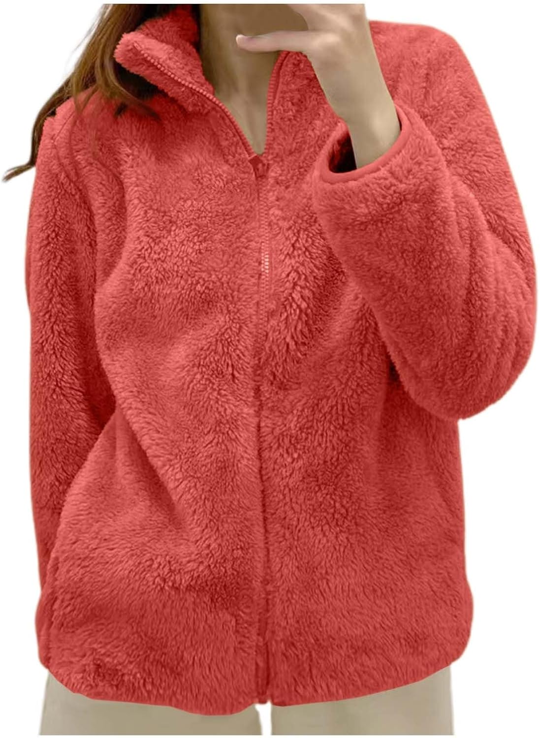 Fleece Winter Jackets for Women UK Fashion Warm Soft Fluffy Coats Causal Solid Color Long Sleeve Full Zip Jacket Elegant Callor Lapel Cardigans Ladies Teddy Fleece Outwear Gifts for Daily Holiday