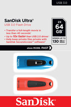 SanDisk Ultra 64GB USB Flash Drive USB 3.0 up to 130MB/s Read - Pack of 3