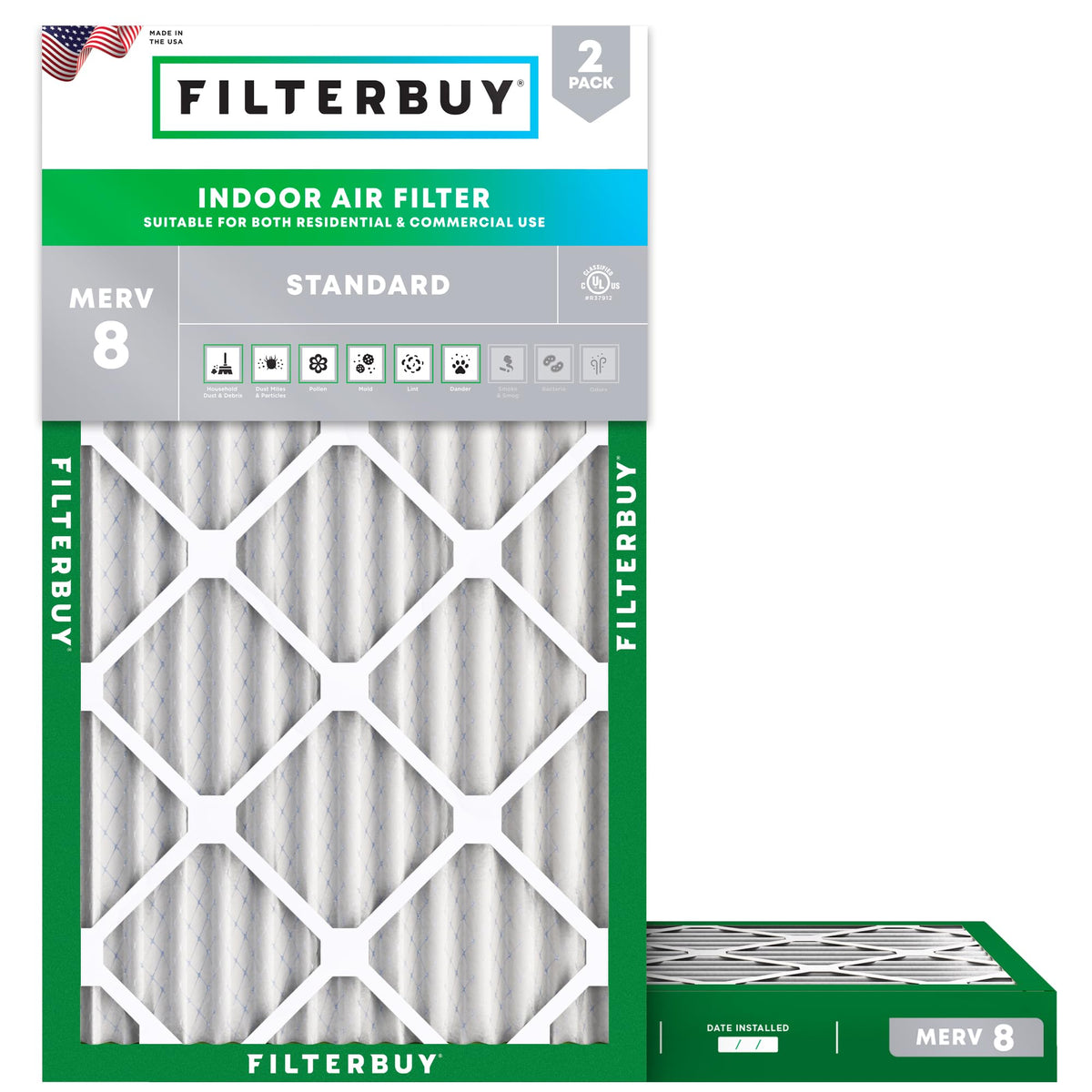 Filterbuy 18x18x1 Air Filter MERV 8 Dust & Allergy Defense (2-Pack)