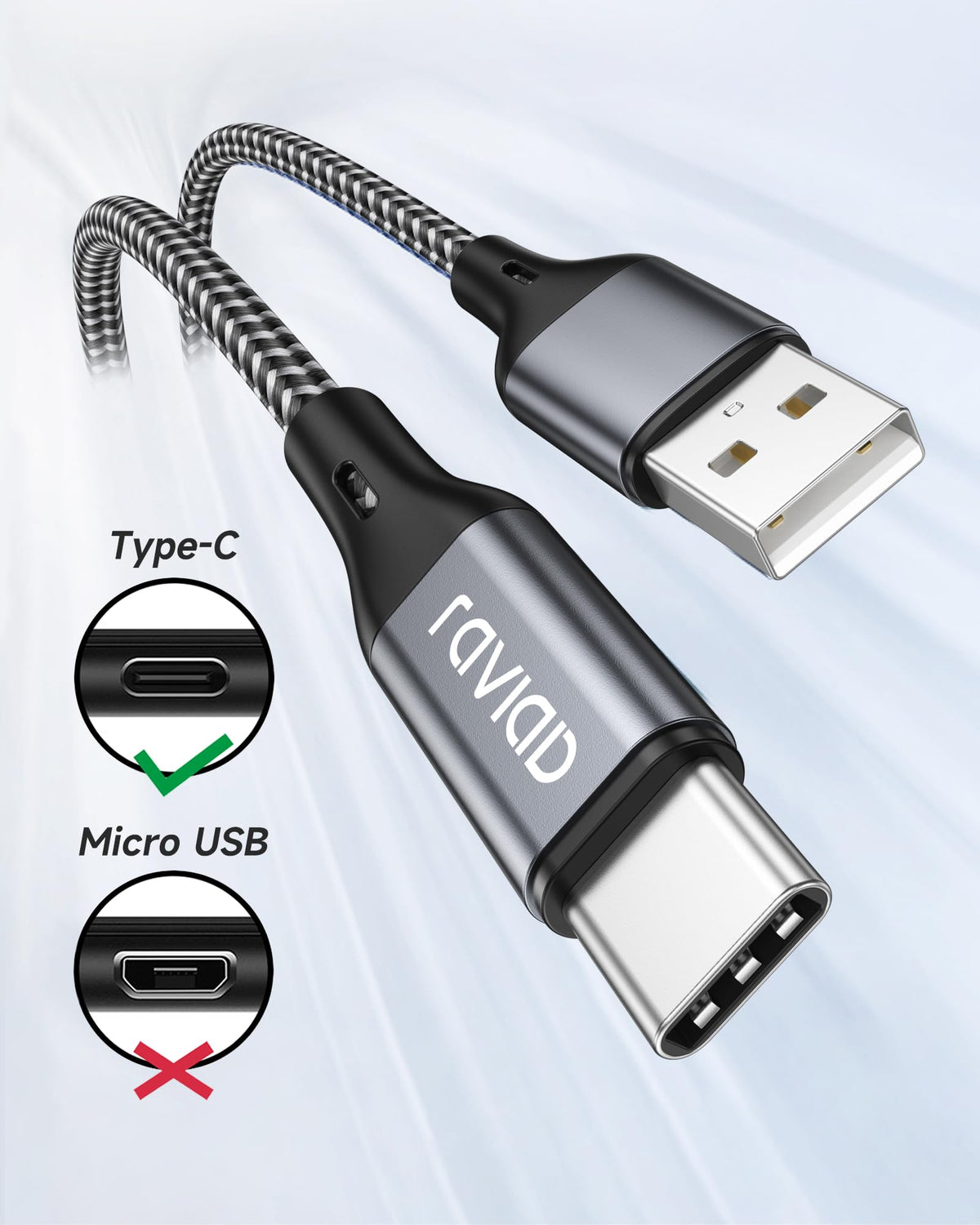 RAVIAD USB C Charger Cable 2M 3Pack, USB to USB C Cable Fast Charging