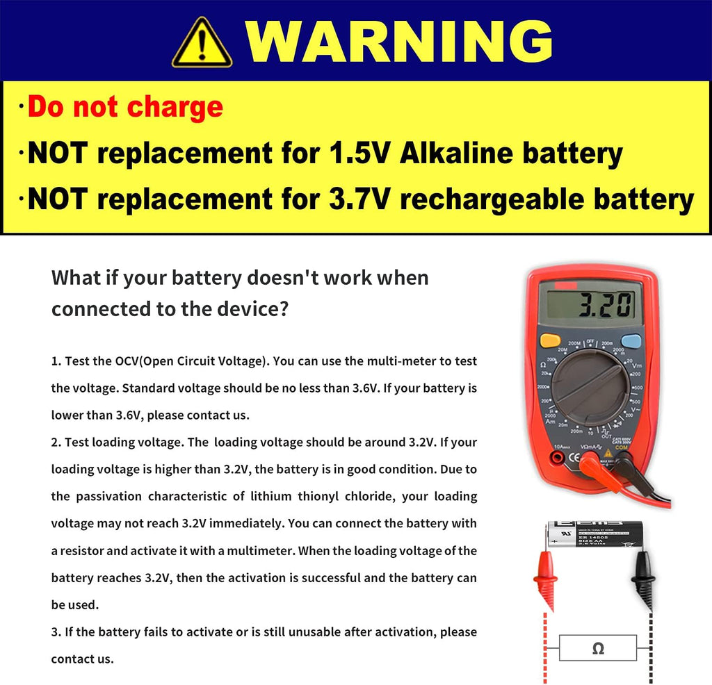 EEMB ER14505 AA 3.6V 2700mAh Lithium Battery Li-SOCL₂ Non-Rechargeable Battery SB-AA11 LS14500 TL-5903 SL-360 ER14500 for Water Electricity Meter Gas PLC Facility Equipment Spare Generic Battery (4)