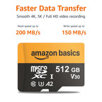 Amazon Basics microSDXC Memory Card, 64GB, A2, U3, 100MB/s Read Speed, Black, 2-Pack