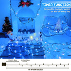 Christmas Lights Outdoor Battery Operated String Lights Total 100LED 33Ft with Timer 8 Modes 16.4Ft*2 Waterproof Outdoor Indoor for Christmas Decor, Warm White, 2-Pack