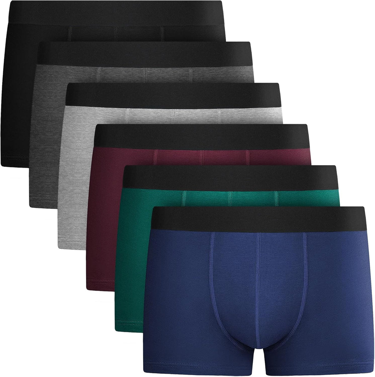 QINCAO Mens Boxers 6 Pack, Logo-Free Underwear, Soft Cotton, Breathable