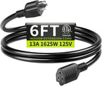 16/3 Black Extension Cord 6 FT Indoor, Short Extension Cord