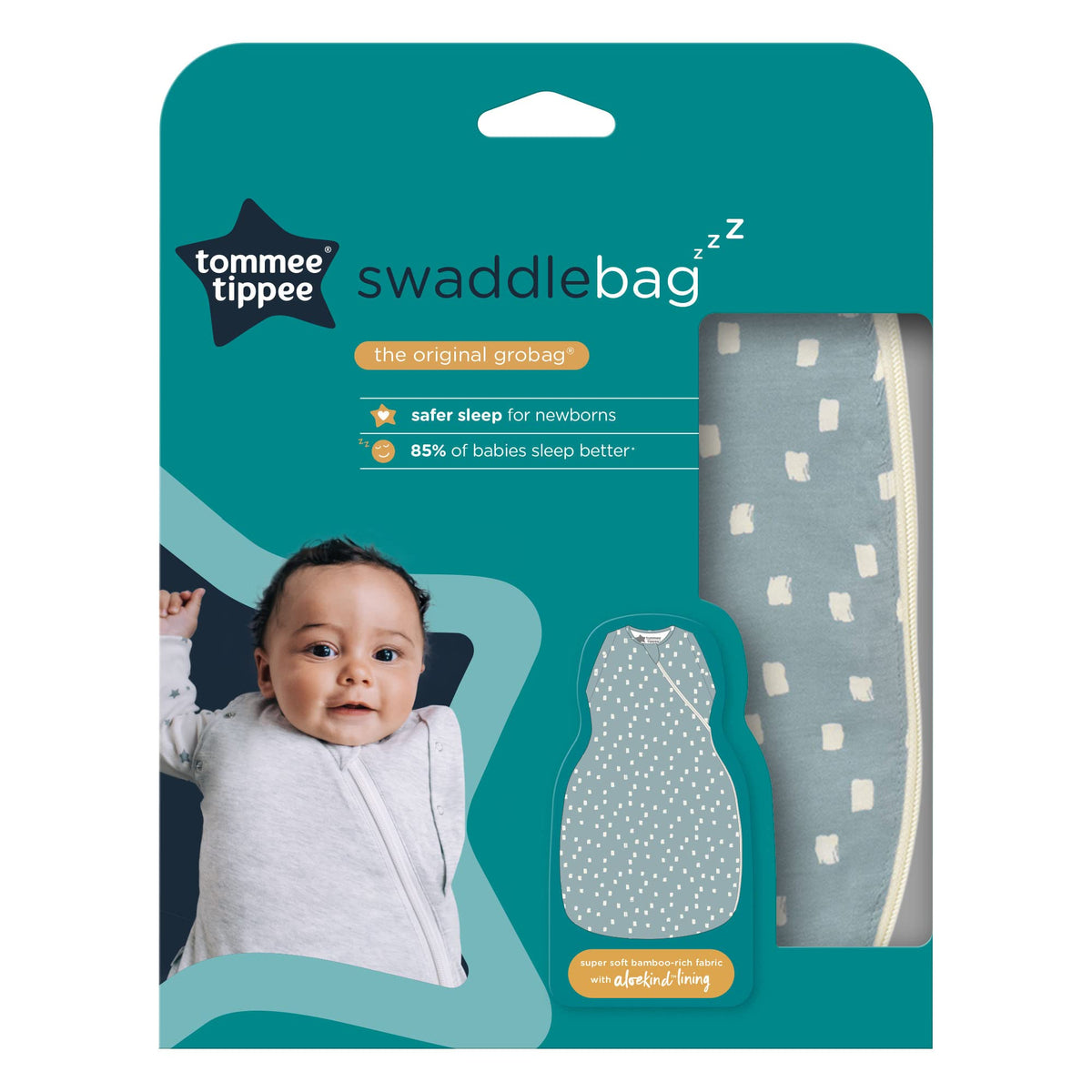 Tommee Tippee Baby Sleeping Bag for Newborns, The Original Grobag Swaddle Bag, Hip-Healthy Design, Soft Bamboo-Rich Fabric, 0-3m