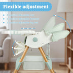 Baby High Chair Foldable Highchair, High Chairs for Babies and Toddlers Adjustable Height & Reclining Seat Detachable Double Tray, Ergonomic Feeding Portable Highchairs for Newborn 6 Months to 5 Years