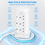Tower Extension Lead 2M, 12 Way, 6 USB, 4 Independent Switches