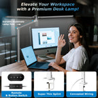 Airlonv LED Desk Lamp with Clamp, 17" Stepless Dimming Light, Black