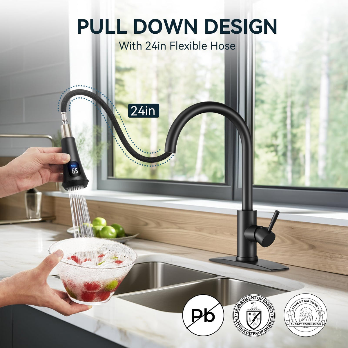 FORIOUS Kitchen Faucet with Cup Washer, Pull Down Sprayer, Brushed Nickel