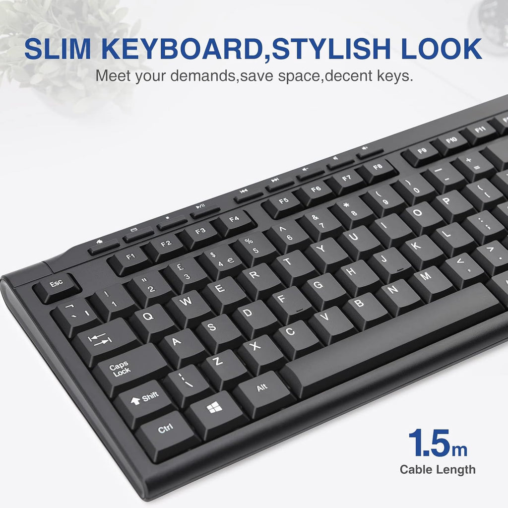 Rii RK907 USB Wired Keyboard Full Size Office Keyboard Compatible with Mac PC Tablet Windows Android Microsoft UK Layout