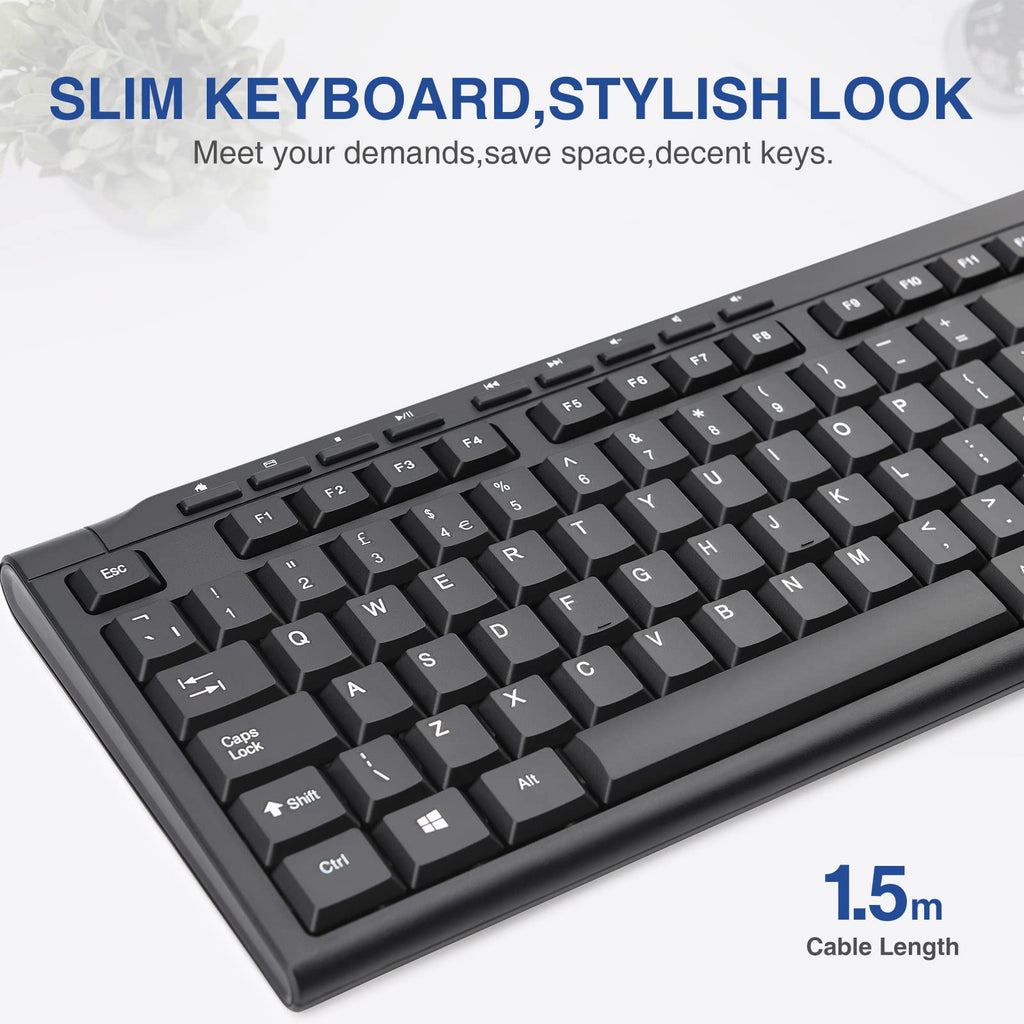 Rii RK907 USB Wired Keyboard Full Size Office Keyboard Compatible with Mac PC Tablet Windows Android Microsoft UK Layout