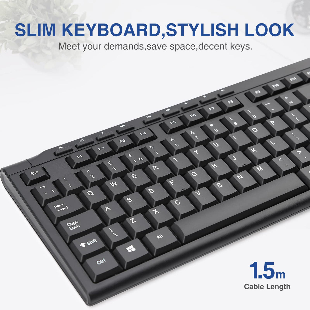 Rii RK907 USB Wired Keyboard Full Size Office Keyboard Compatible with Mac PC Tablet Windows Android Microsoft UK Layout