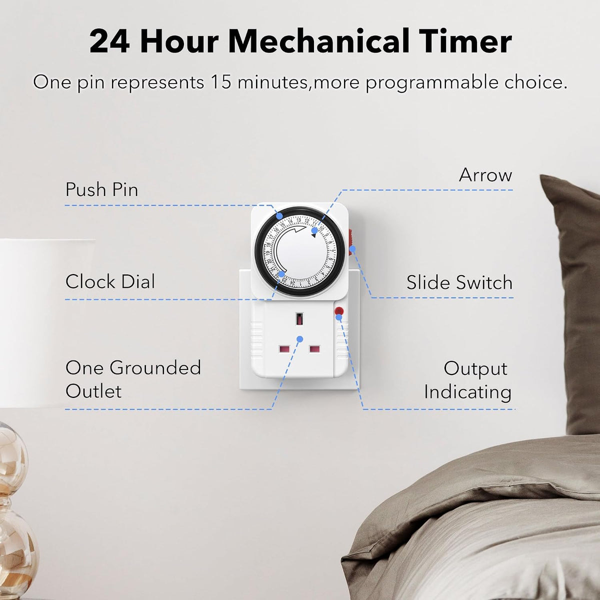 hbn 24Hour Mechanical Timer Plug Socket UK,Light Timers for Home Security