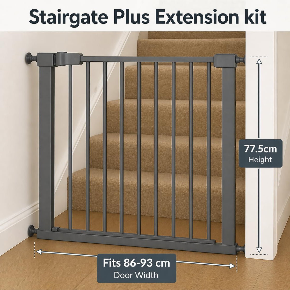 For Your Little One Pressure Fit Safety Stair Gate – No Screws Needed | One-Hand Opening | Secure Baby & Pet Gate for Stairs, Doorways & Hallways (Grey, 7 cm Extension Only)